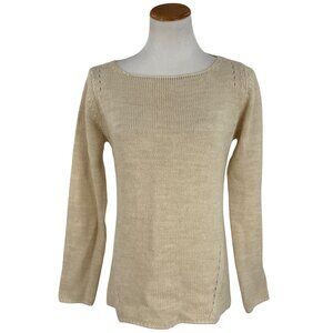Vintage 90s Bianca B Cream Beige Knit Crochet Back Sweater Y2K Made In Italy M
